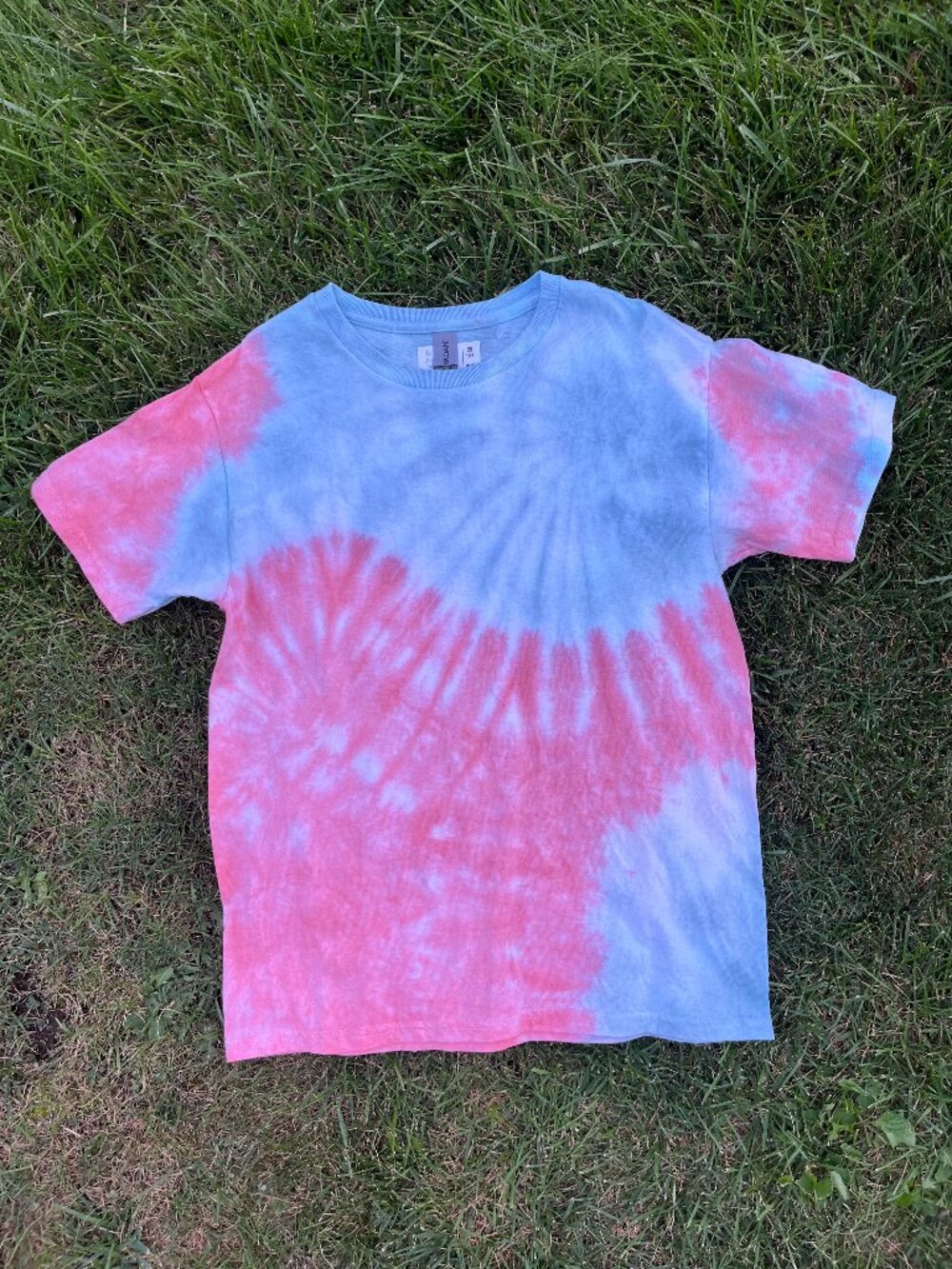 Child Medium (10-12) Coral & Blue Double Spiral Tie-Dye T-Shirt